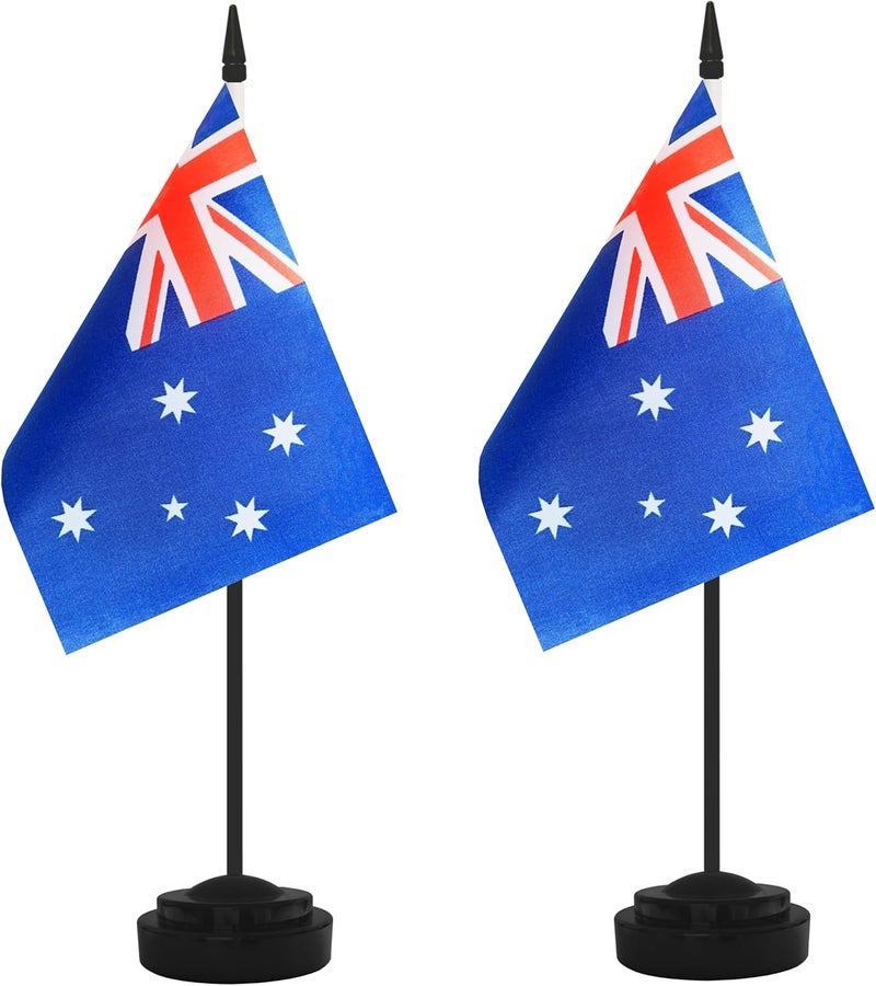 Yamiuo 2 Pack Australia Desk Flag Set, Australian Desktop Small Miniature Table Office Flag with 12" Black Pole and Black Base, Offices, Classroom, Home, Festival Decoration (Australia) - Image 1